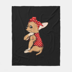 I Love Mum Tattoo Funny Chihuahua Dog Wearing Band Fleece Blanket