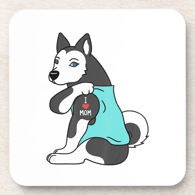 I Love Mum Tattoo Husky Funny Mors Day Dog Coaster (Front)