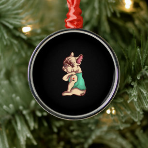 I Love Mum Tattoo Lover Funny French Bulldog Gift Metal Ornament