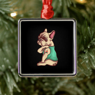 I Love Mum Tattoo Lover Funny French Bulldog Gift Metal Ornament
