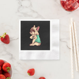 I Love Mum Tattoo Lover Funny French Bulldog Gift Napkin