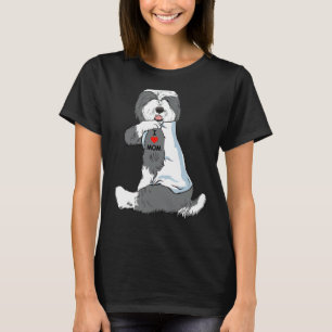 I Love Mum Tattoo Old English Sheepdog Mum Dog  Wo T-Shirt