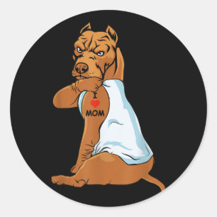 I Love Mum Tattoo Pitbull Mum Dog Lover Women  Classic Round Sticker