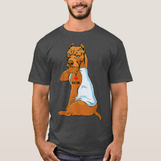 I Love Mum Tattoo Pitbull Mum Dog Lover Women  T-Shirt