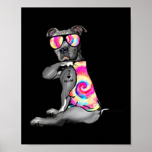 I Love Mum Tattoo Pitbull Tie Dye Bandanna Dog Poster