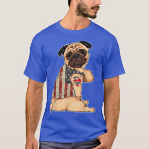 I Love Mum Tattoo Pug Dog American Flag Mother's T-Shirt