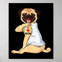 I Love Mum Tattoo Pug Mum Dog Lover Women