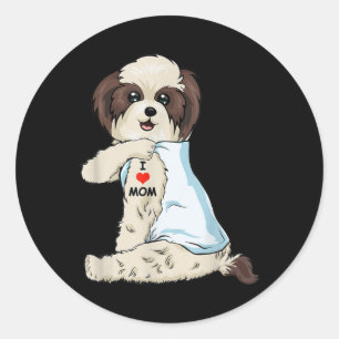 I Love Mum Tattoo Shih Tzu Mum Dog Lover Women Classic Round Sticker