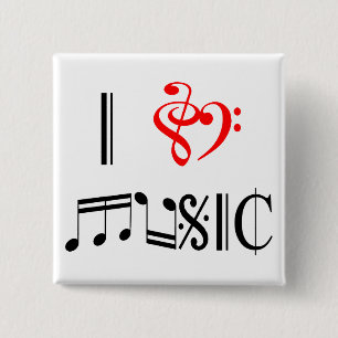 I Love Music 15 Cm Square Badge