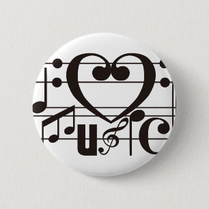 I LOVE MUSIC 6 CM ROUND BADGE