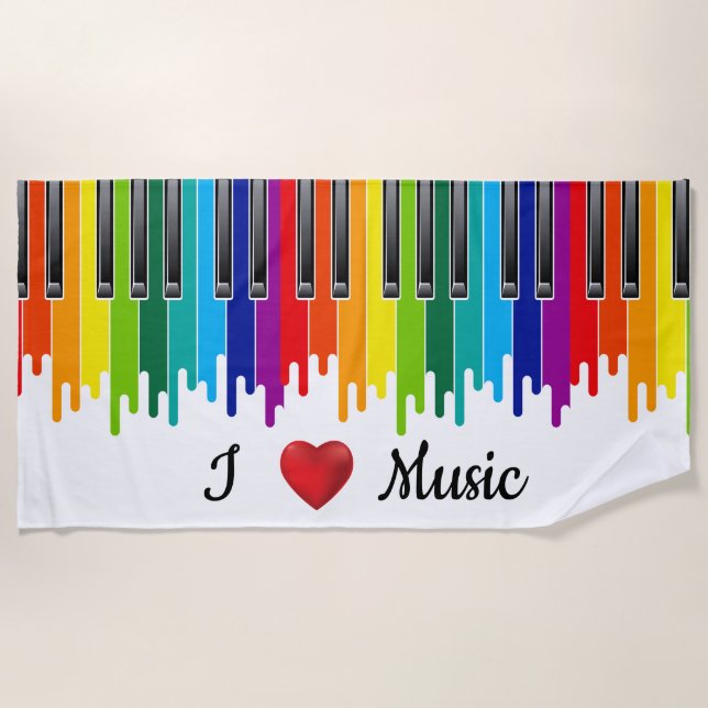 I Love Music Beach Towel (Front)