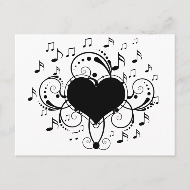 I love music notes heart black and white postcard (Front)