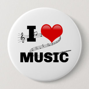 I Love Music, popular design 10 Cm Round Badge