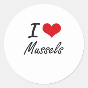 I Love Mussels artistic design Classic Round Sticker