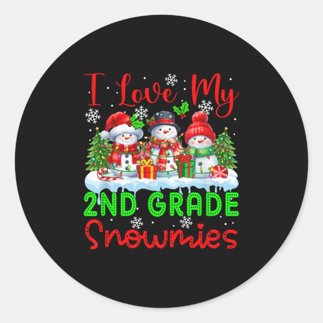 I Love My 2nd Grade Snowmies Christmas Teacher Stu Classic Round Sticker (Front)