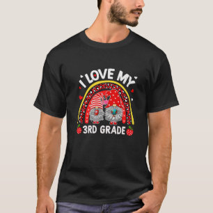I Love My 3Rd Grade Gnome Heart Leopard Rainbow Va T-Shirt