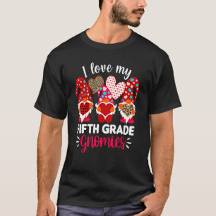 I Love My 5th Grade Sweeties Leopard Plaid Gnome T T-Shirt