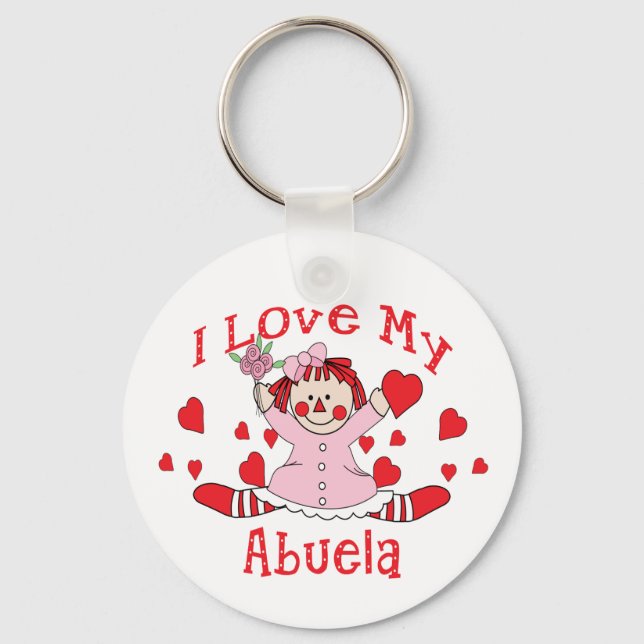 I love My Abuela Rag Doll & Hearts Key Ring (Front)