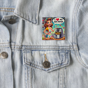 I Love My Air Fryer – Cute Cooking Design 15 Cm Square Badge