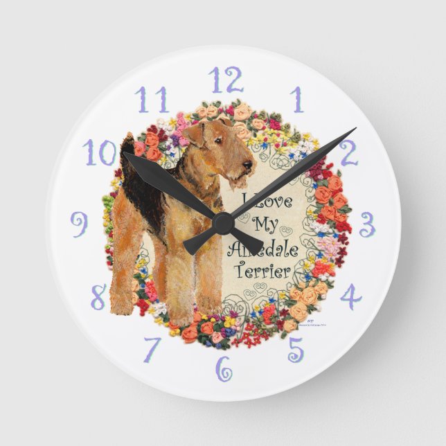 I Love My Airedale Round Clock (Front)