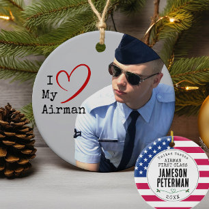 I Love My Airman I Soldier Name I Military Photo Ceramic Ornament