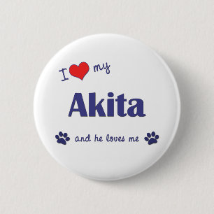 I Love My Akita (Male Dog) 6 Cm Round Badge