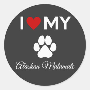 I love my Alaskan Malamute dog custom text Classic Round Sticker