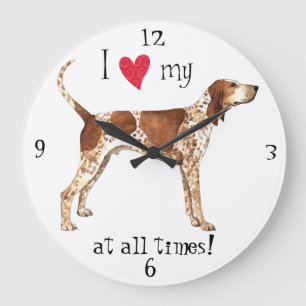 I Love my American English Coonhound Large Clock