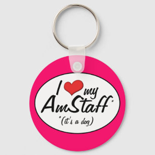 I Love My AmStaff (It's a Dog) Key Ring