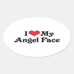 I Love My Angel Face Oval Sticker