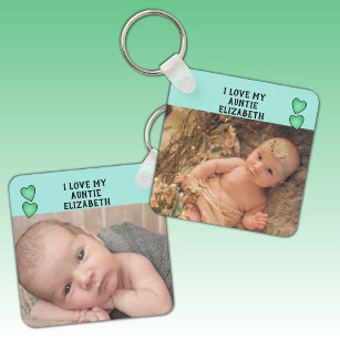 I love my Auntie name photos green double sided Key Ring
