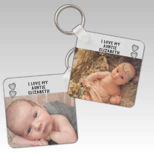 I love my Auntie name photos grey double sided Key Ring