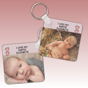 I love my Auntie name photos purple double sided Key Ring