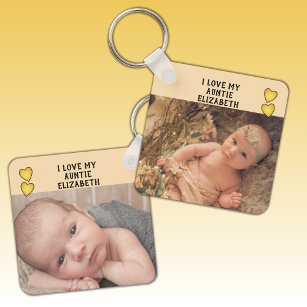I love my Auntie name photos yellow double sided Key Ring