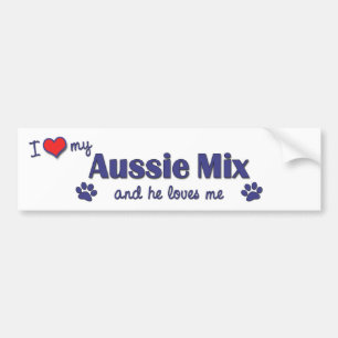 I Love My Aussie Mix (Male Dog) Bumper Sticker