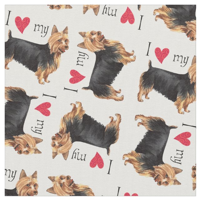 I Love my Australian Terrier Fabric (Close Up)