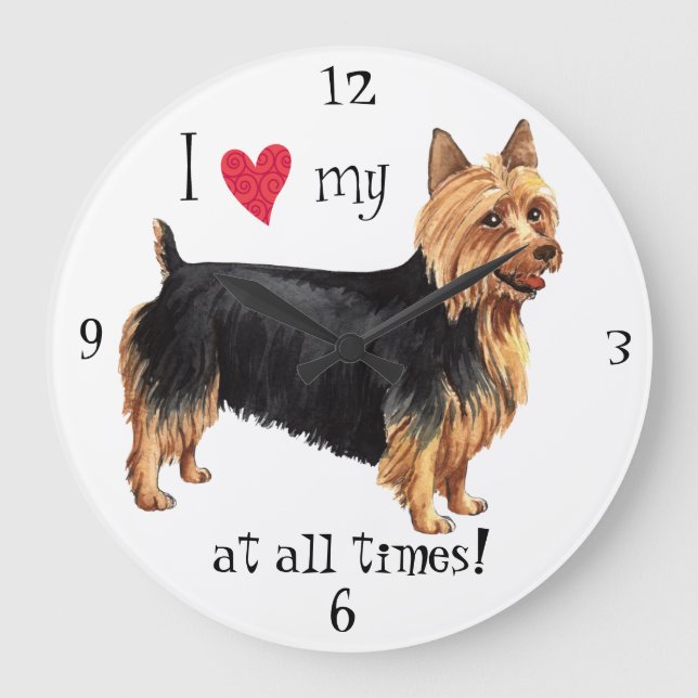 I Love my Australian Terrier Large Clock (Front)
