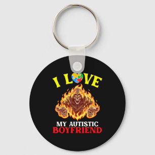 I Love My Autistic Boyfriend Flaming Reaper Autism Key Ring