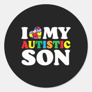 I Love My Autistic Son Puzzle Piece Autism Men Wom Classic Round Sticker