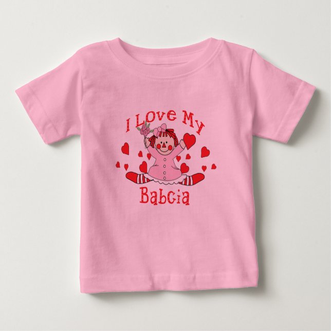 I love My Babcia Rag Doll & Hearts Baby T-Shirt (Front)