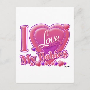 I Love My Babies pink/purple - hearts Postcard