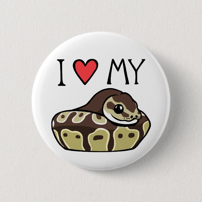 "I Love My Ball Python" Cute Snake Drawing Button (Front)