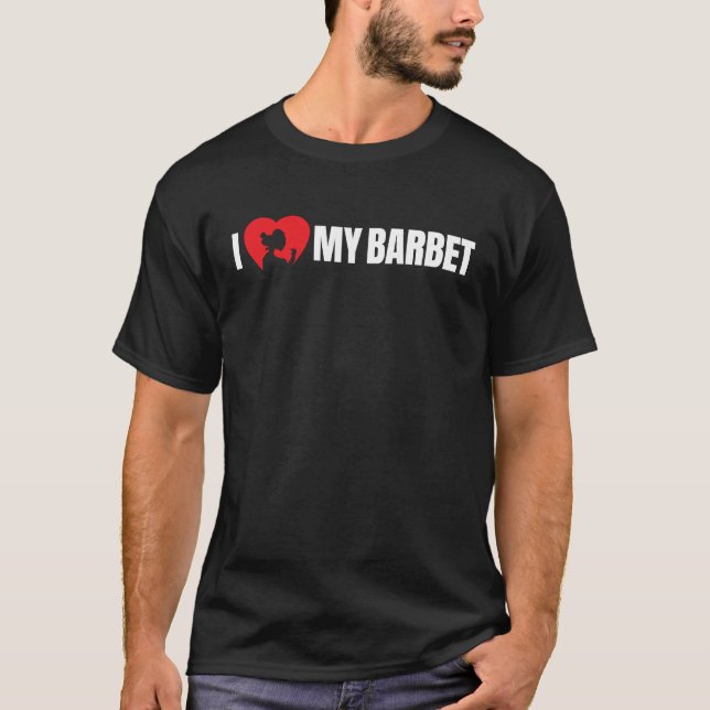 I Love My Barbet with Dog Silhouette in Heart T-Shirt (Front)