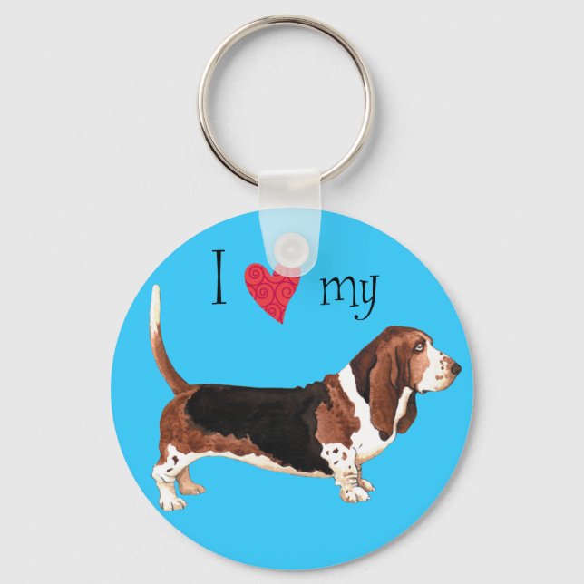 I Love my Basset Hound Key Ring (Front)