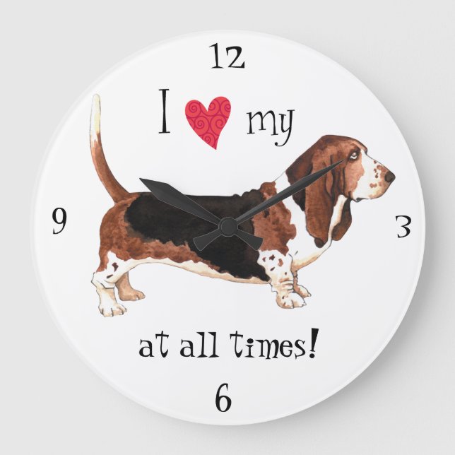 I Love my Basset Hound Large Clock (Front)