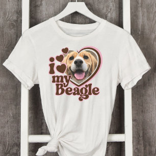 I Love My Beagle Custom Pink Heart Photo  T-Shirt