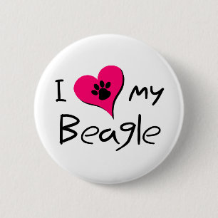 I Love My Beagle Cute Paw Print on Heart 6 Cm Round Badge