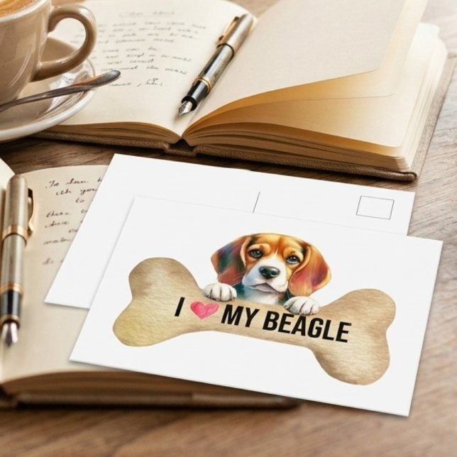 I love My Beagle Dog Bone Postcard (love beagle postcard 2)
