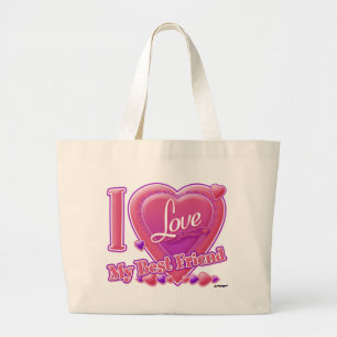 I Love My Best Friend pink/purple - hearts Large Tote Bag