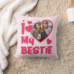 I Love My Bestie Custom Photo Heart-Shaped Design Cushion